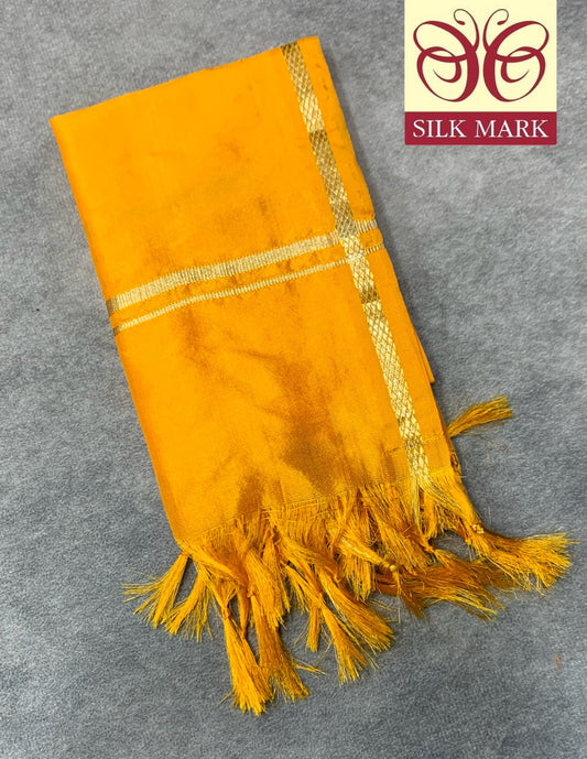 2 Mulam Silk Pooja Towel Mango Yellow Colour