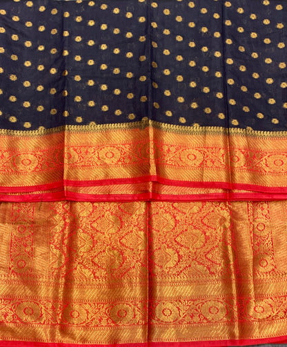 Crepe Saree Block Colour with Red Border