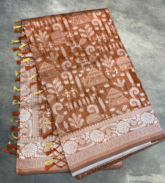 Banaras Katan Saree Brown Colour with Katan Work Border