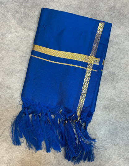 2 Mulam Silk Pooja Towel Dark Blue Colour