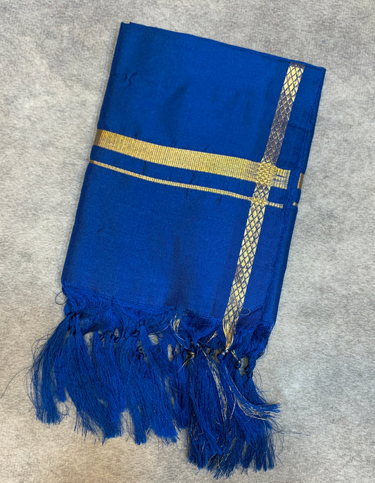 2 Mulam Silk Pooja Towel Dark Blue Colour