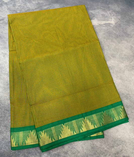 9 yards Cotton Saree Olive Green Shade with Green Border