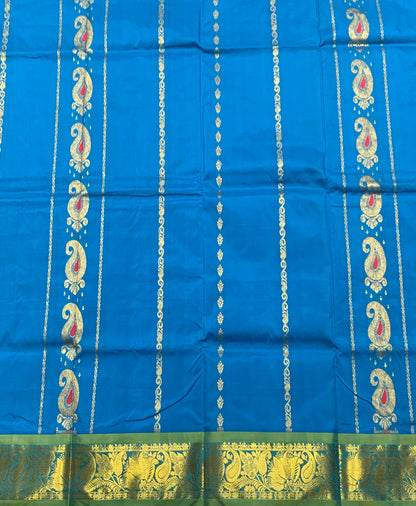 Sky Blue Shade Semi silk Kids Pattu Pavadai with Contrast border for age 5 to 10