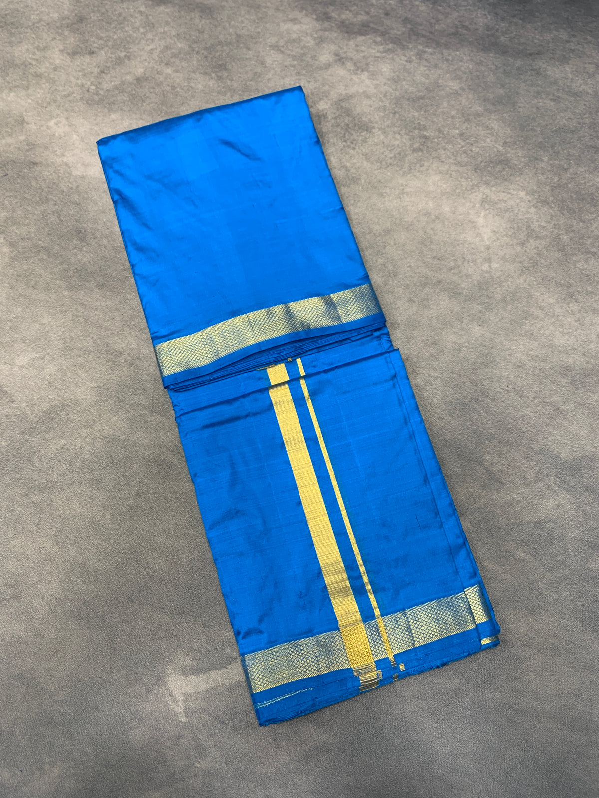 9X5 Pure Silk Dhoti Sky Blue with Small Golden Zari Border