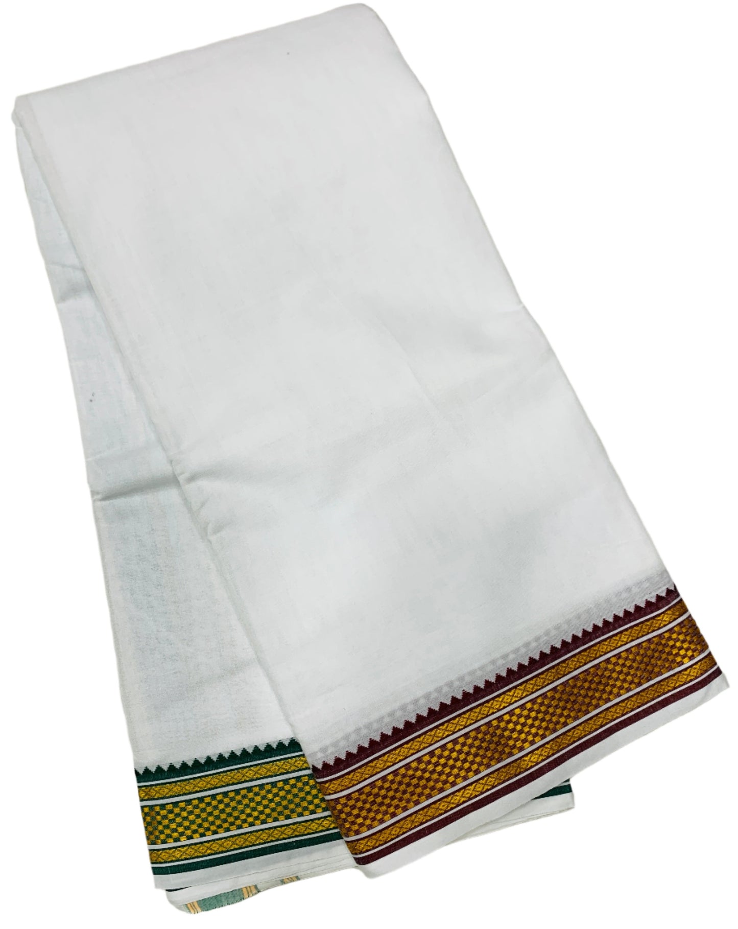 10X6 Cotton Dhoti White Colour with Brown and Green Border