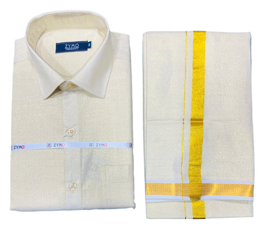 Golden Colour Cotton Dhoti and Shirt