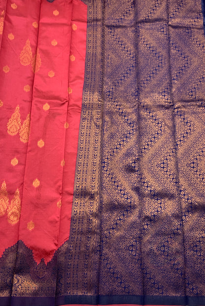 Art Silk Saree Tomato Red Colour with Navy Blue Border