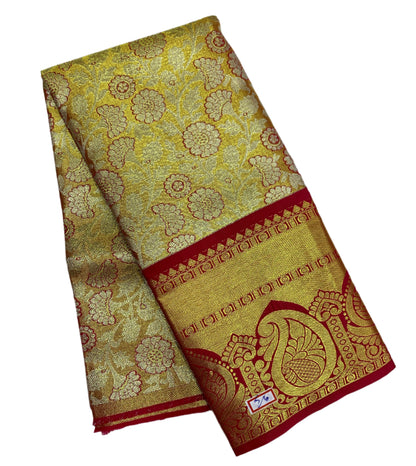 Golden Shade Vegan Silk Kids Pattu Pavadai with Contrast Border for age 2 to 5