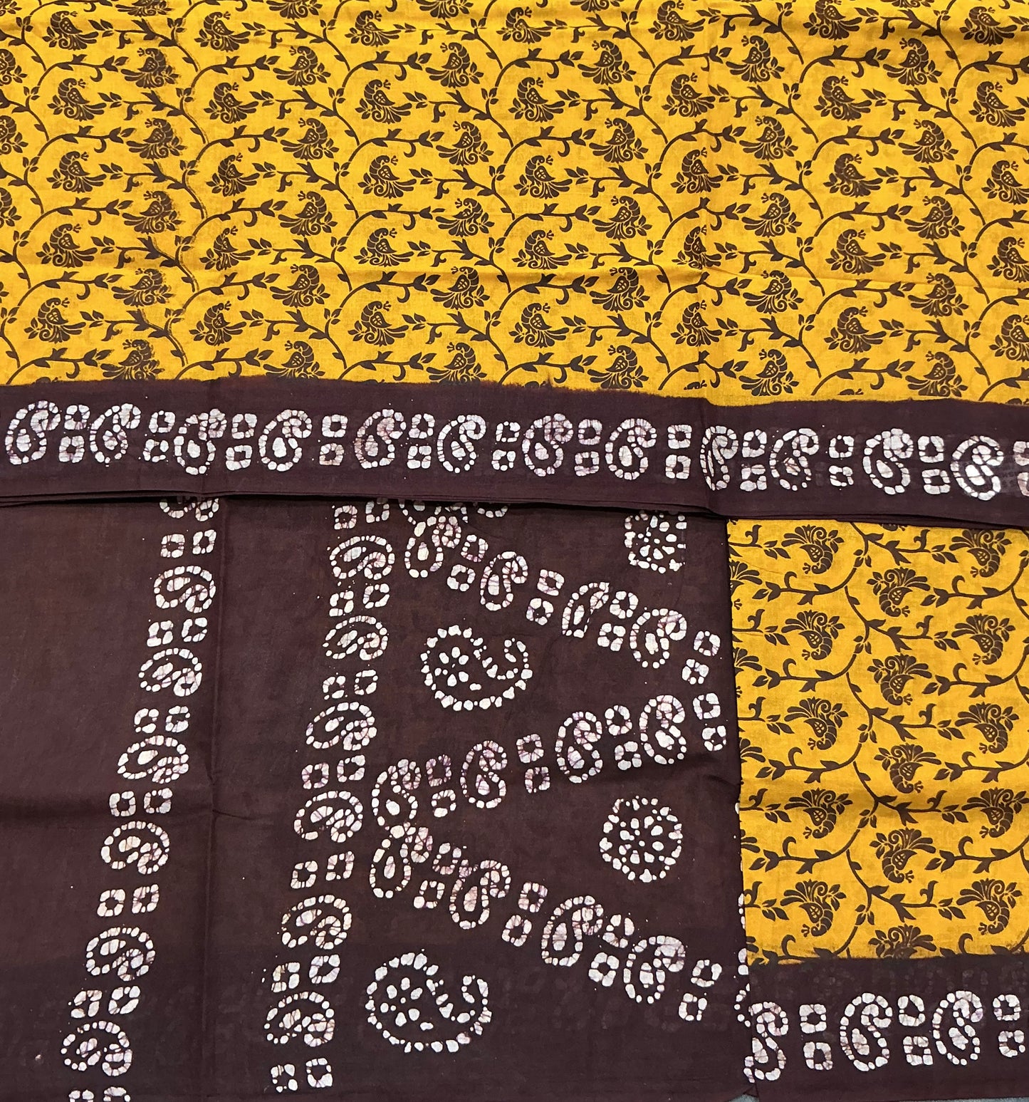 Chettinad Sungudi Cotton Mustard Colour with Brown Colour Border