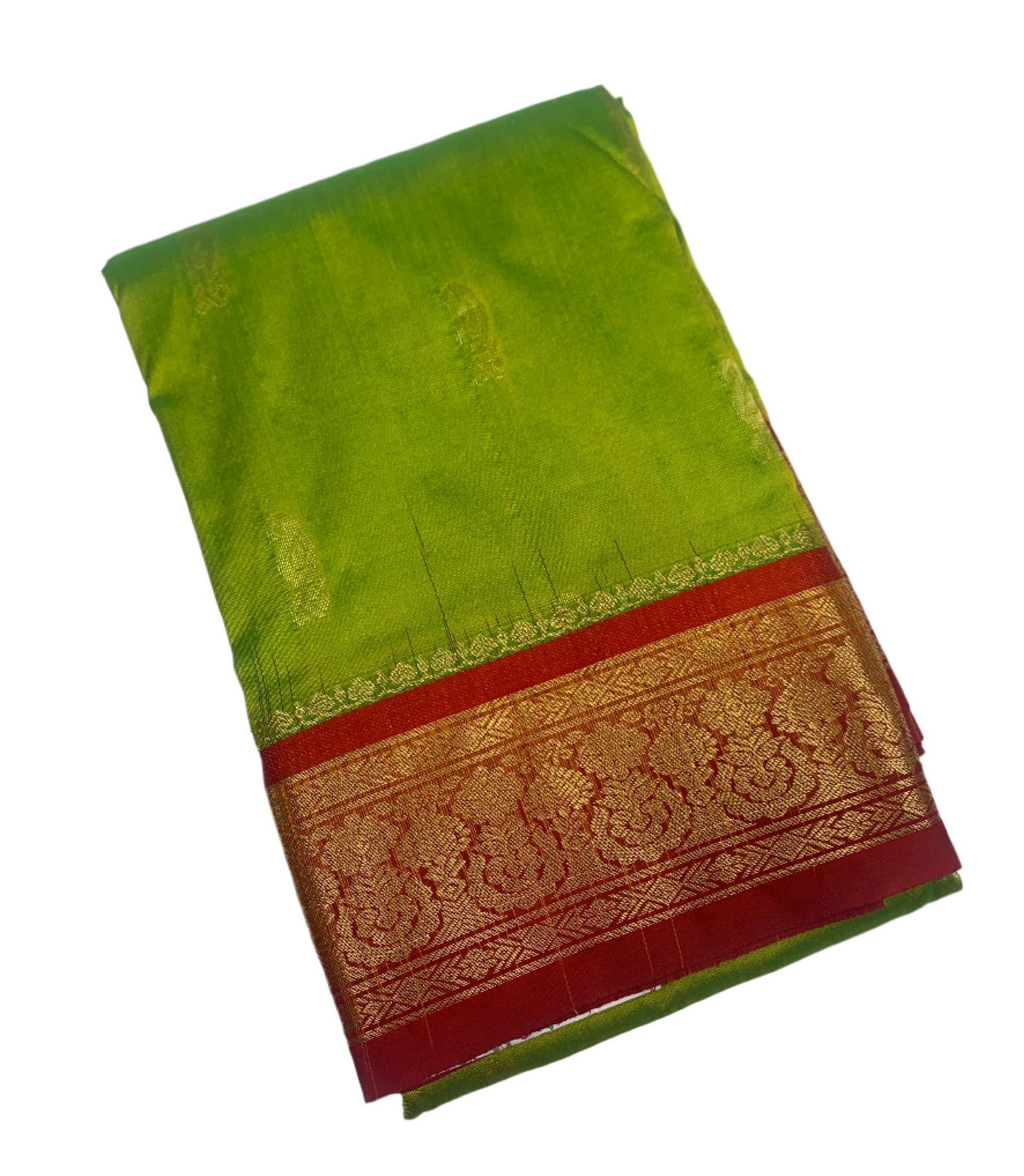 Pure Kanchipuram Silk Saree Light Green shade with Red Border