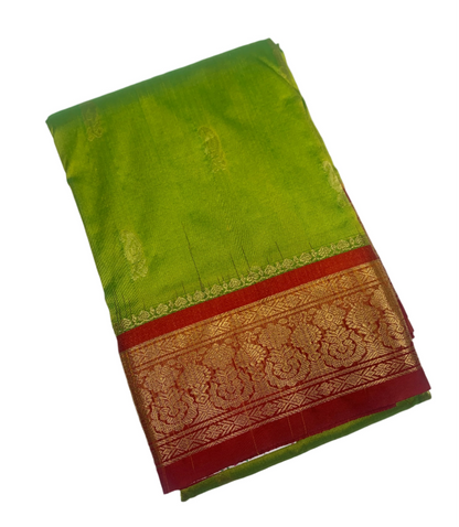 Pure Kanchipuram Silk Saree Light Green shade with Red Border