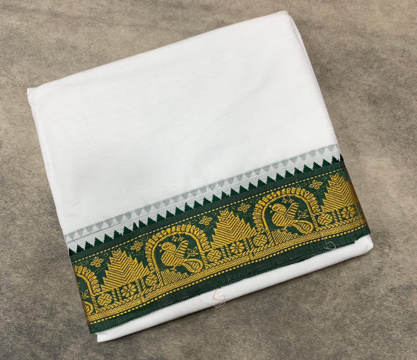 9X6 Cotton Dhoti White Colour with Green and Maroon Border with Angavastram