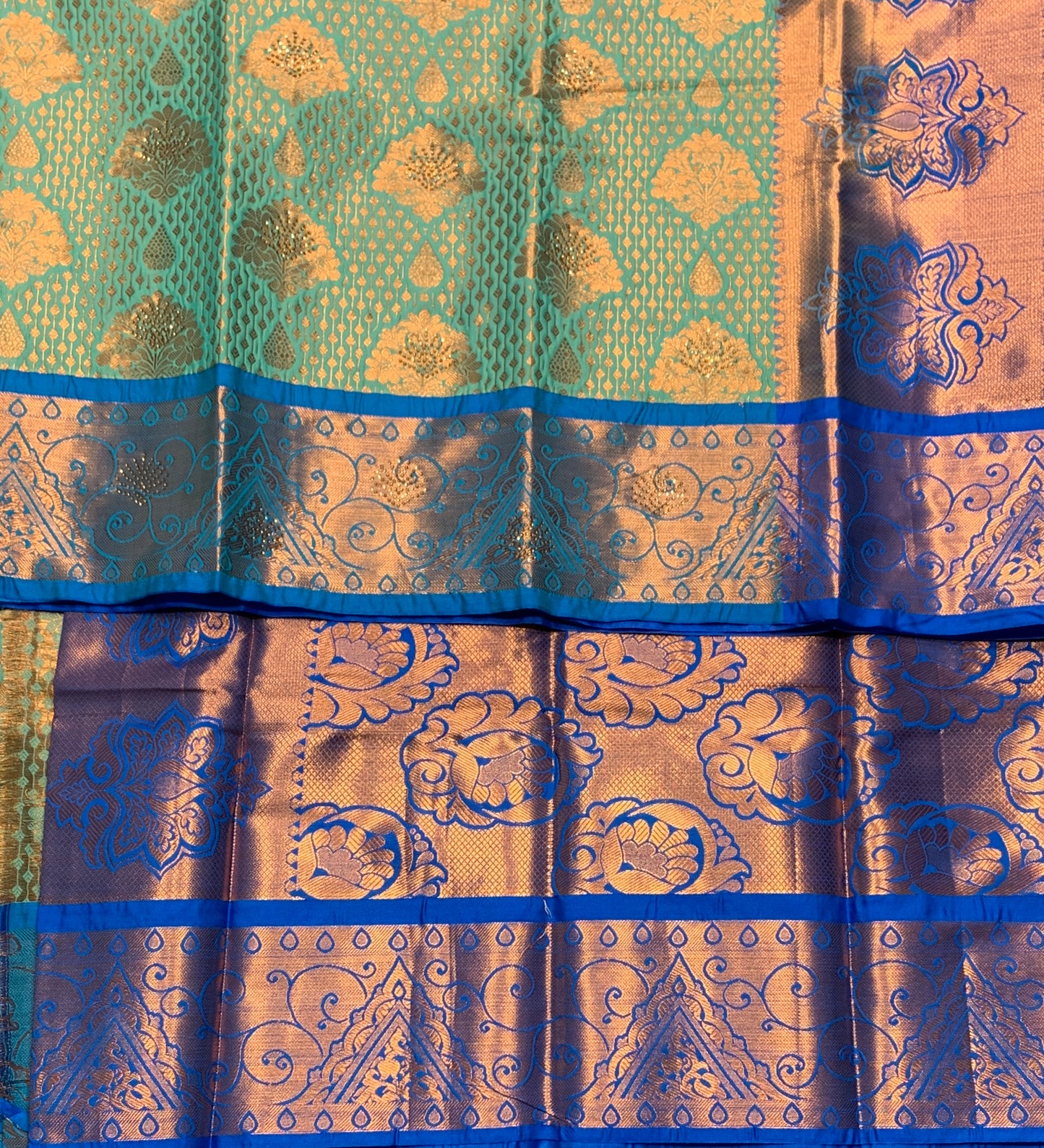 Vegan Silk Saree Sapphire Colour with Copper and Blue Border