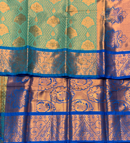 Vegan Silk Saree Sapphire Colour with Copper and Blue Border
