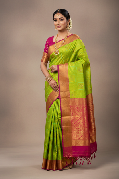 Art Silk Saree Light Green Colour with Magenta Border