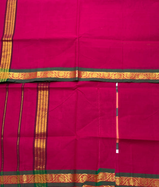 Chettinad Cotton Saree Pink Colour with Green Border