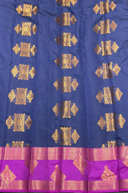 Soft Silk Casual Saree Light Blue with Rettai Pettu Magenta Colour Border