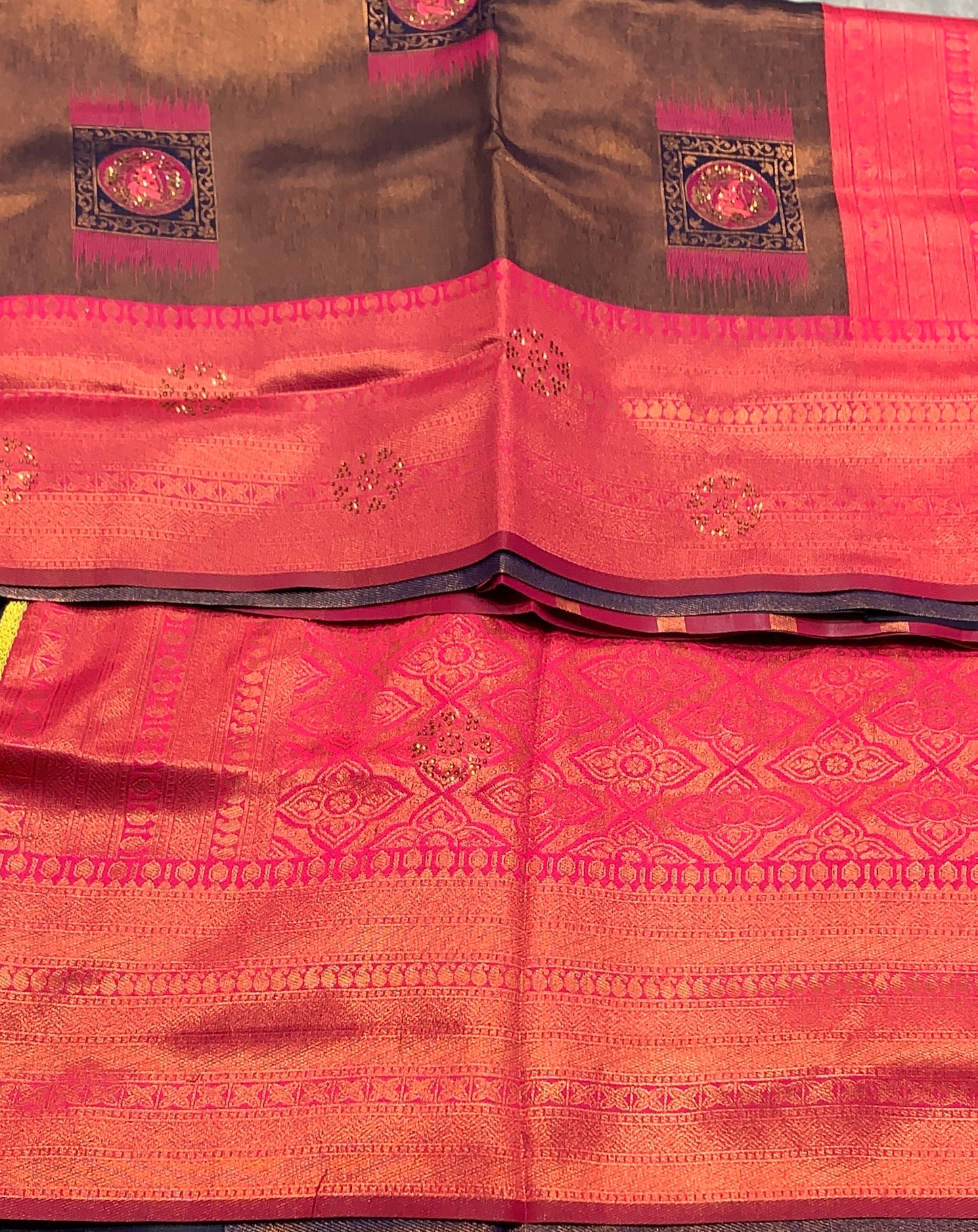 Art Silk Saree Navy Blue Colour and Stone Work with Pink Border