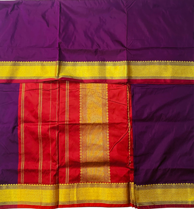 9 yards Vegan Silk Saree Dark Violet Colour