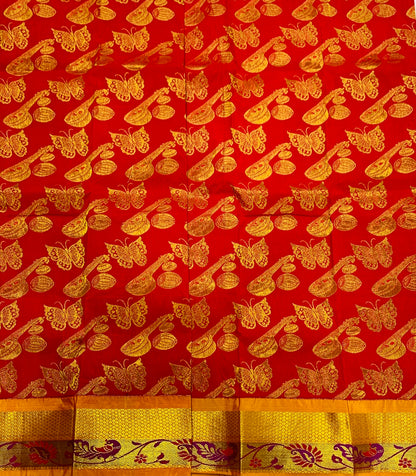 Red Shade Vegan Silk Kids Pattu Pavadai with contrast border for newborn to 2 Years