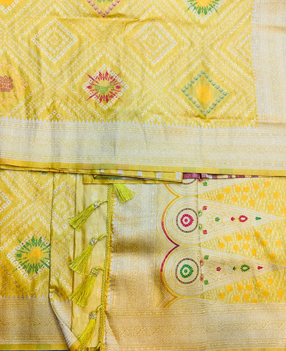 Banaras Soft Silk Saree Mustard Colour with Sliver Colour Floral Design Border