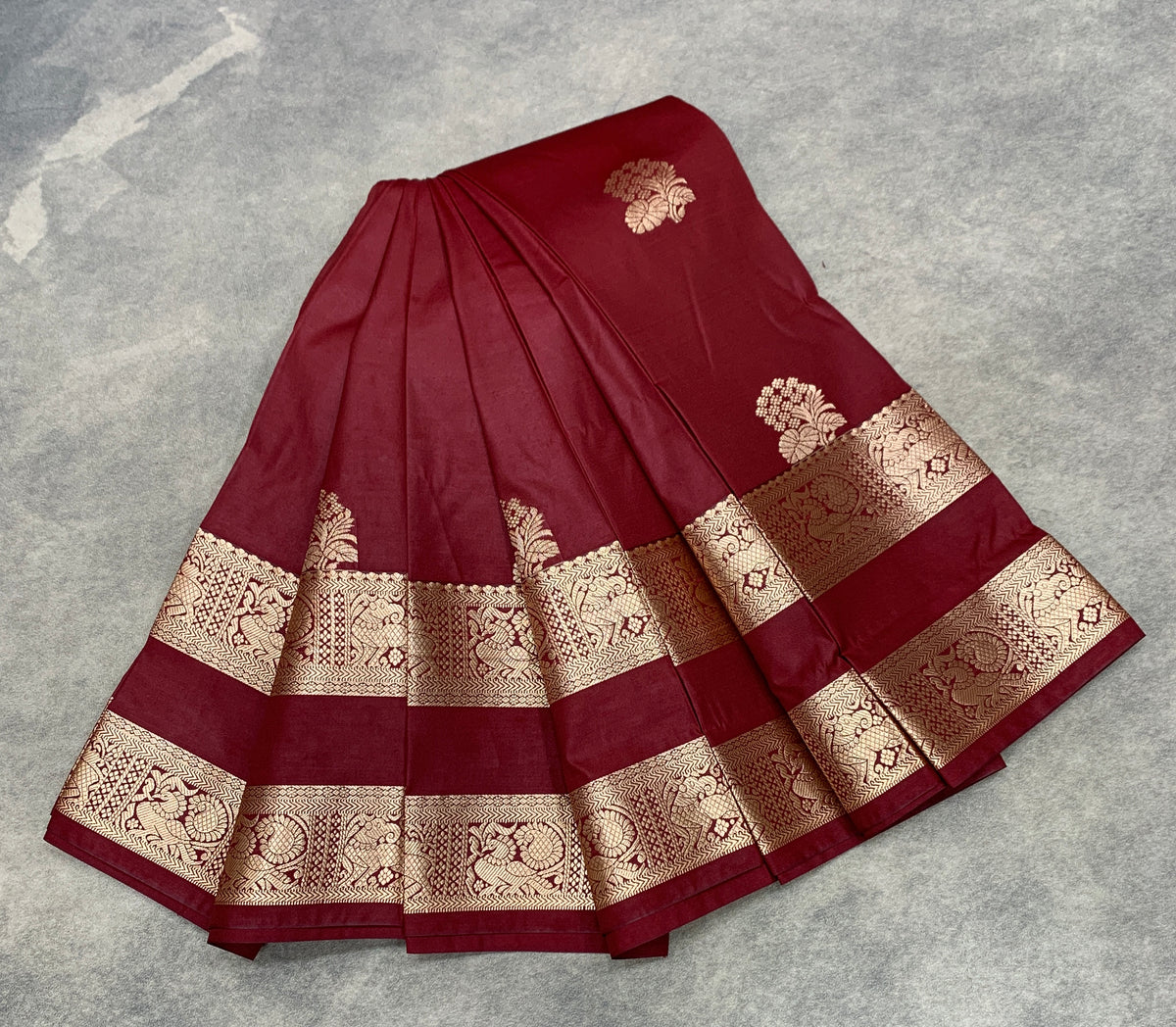 Soft Silk Casual Saree Maroon Colour with Rettai PettuBorder