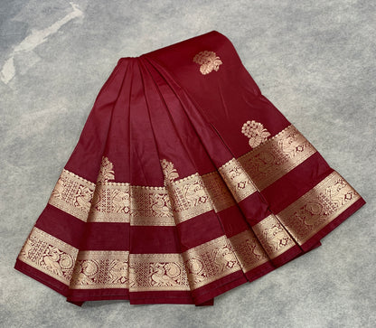 Soft Silk Casual Saree Maroon Colour with Rettai PettuBorder