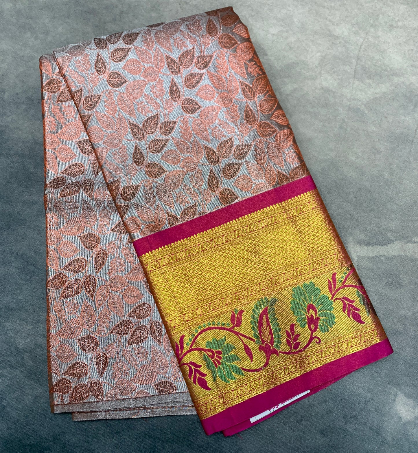 Orange Shade Vegan Silk unstitched Pattu Pavadai material for age Above 10 years