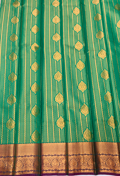 Vegan Silk Saree Green shade with Copper Border