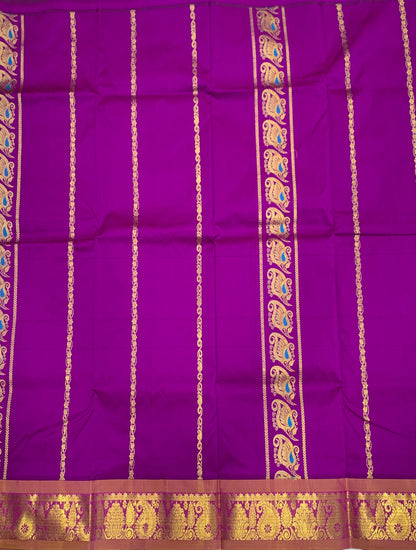 Magenta shade Semi silk Kids Pattu Pavadai with Contrast border for age 5 to 10