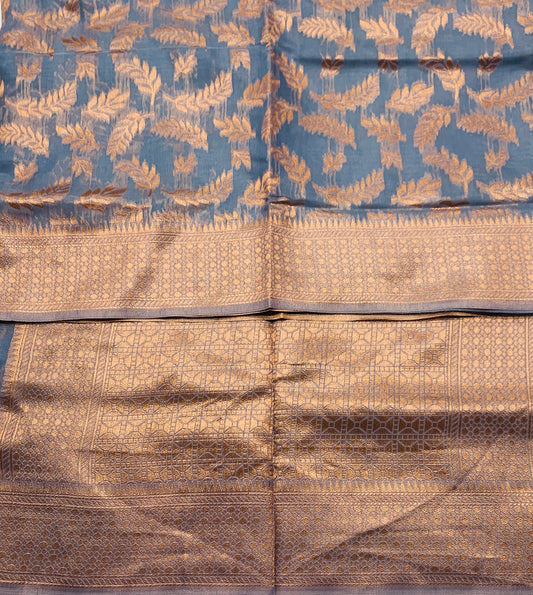 Banaras Katan Saree Gray Colour with Katan Work Border