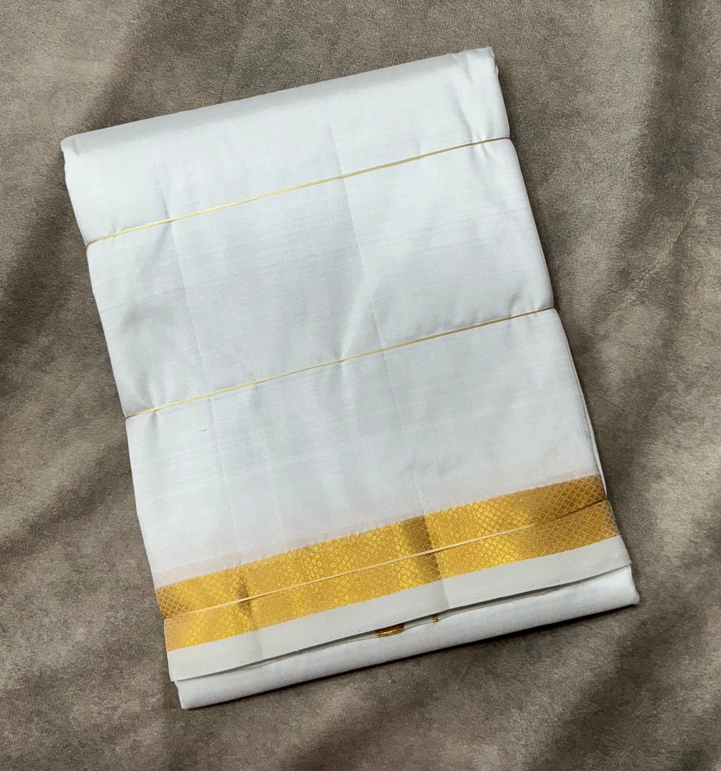 9X5 Pure Silk Dhoti White Colour with Medium Border