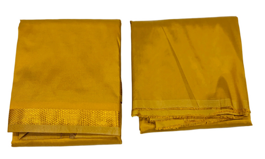 Pastel Mustard Colour Silk Dhothi and Shirt Material Combo