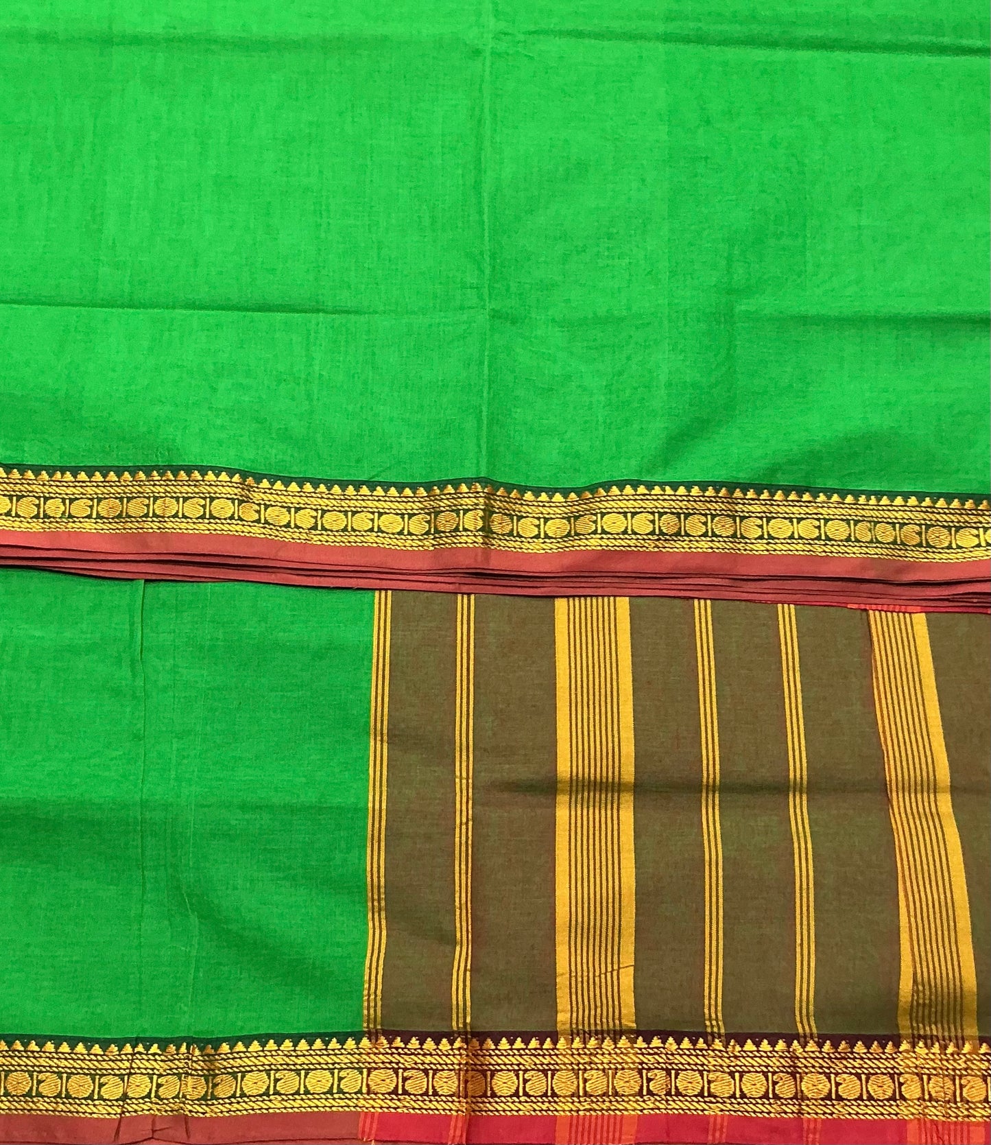 Chettinad Cotton Saree Light Green Colour with Maroon Colour with Thread Work Border