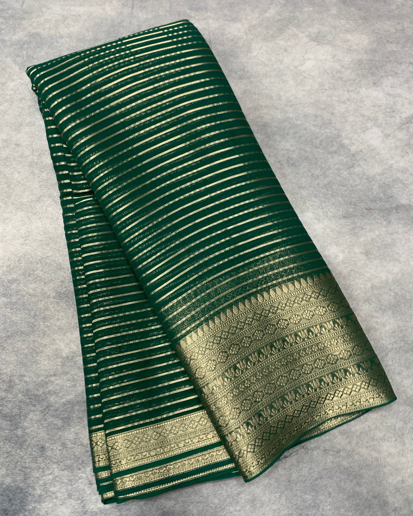 Georgette Saree Green Colour with Sliver Floral Design Border