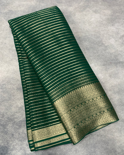 Georgette Saree Green Colour with Sliver Floral Design Border