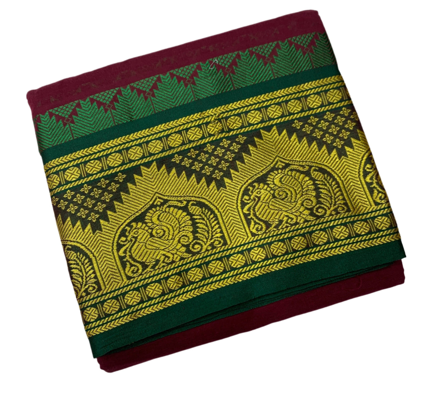 9X5 Cotton Dhoti Brown Colour with Green and Red Border