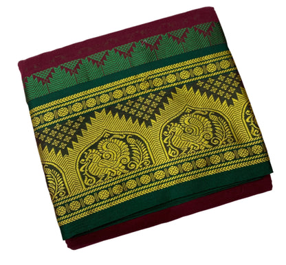 9X5 Cotton Dhoti Brown Colour with Green and Red Border