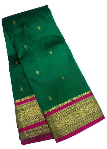 Green Shade Saree with Golden and Pink Border