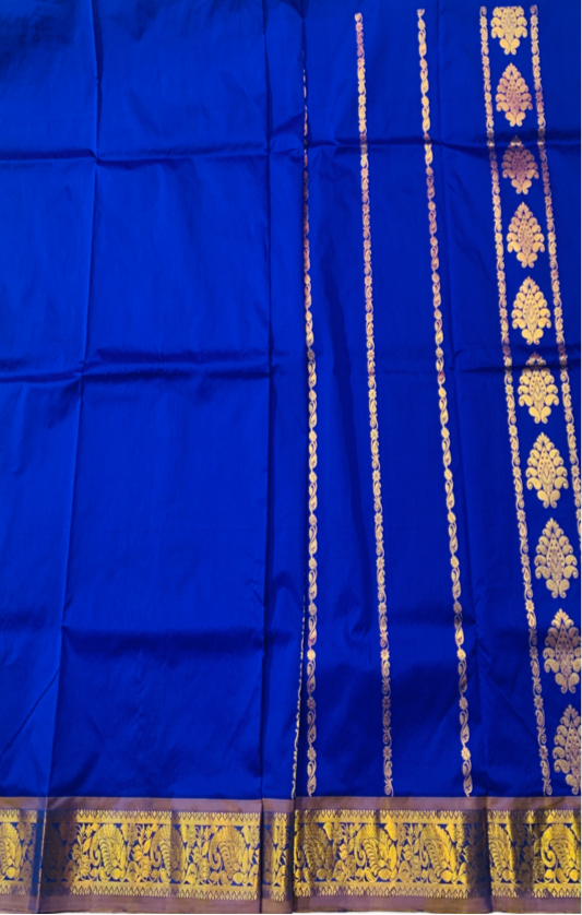 Blue shade Semi Silk Kids Pattu Pavadai with contrast border for age above 10 years