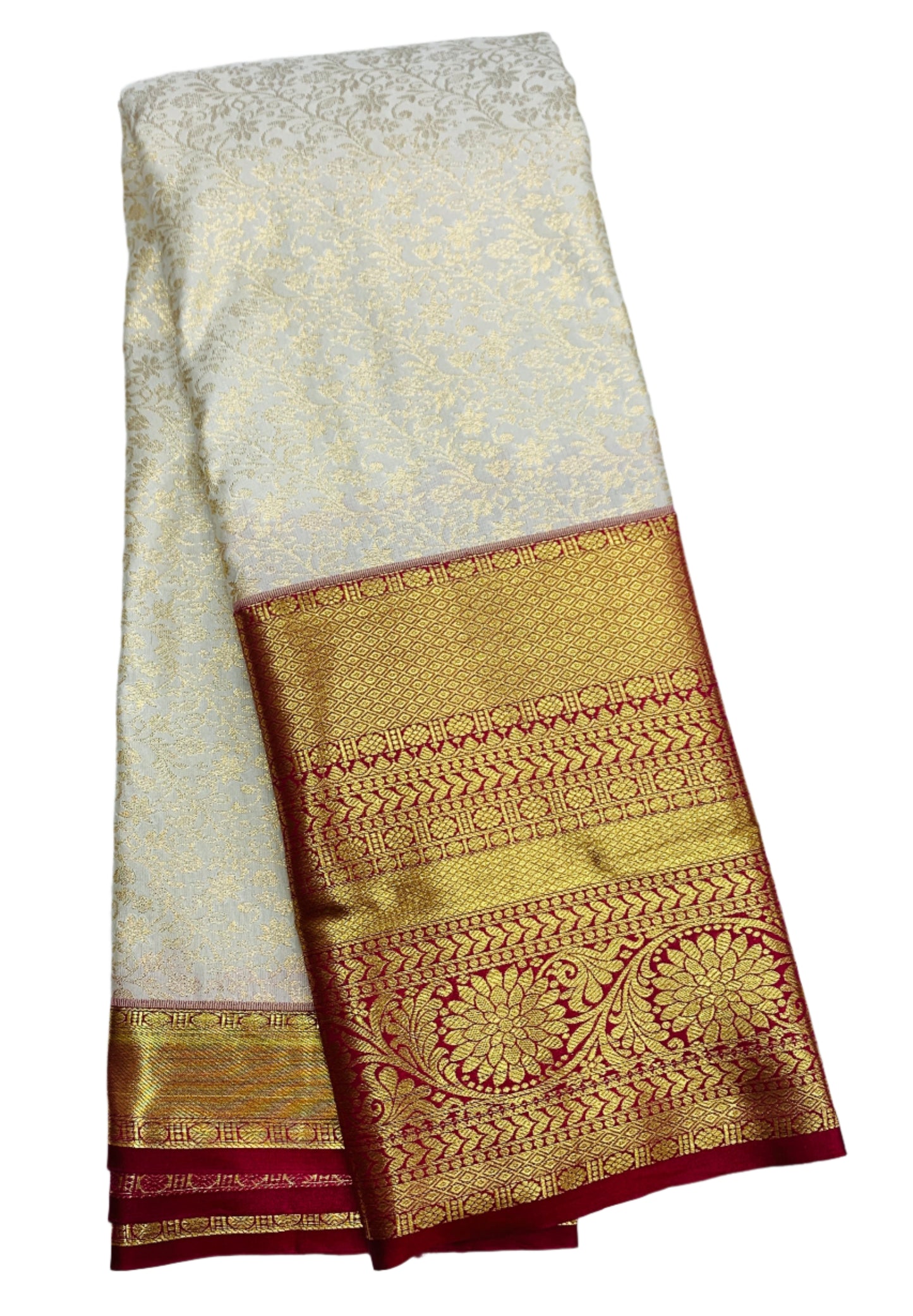 Vegan Silk Saree Ivory Colour with Maroon Border