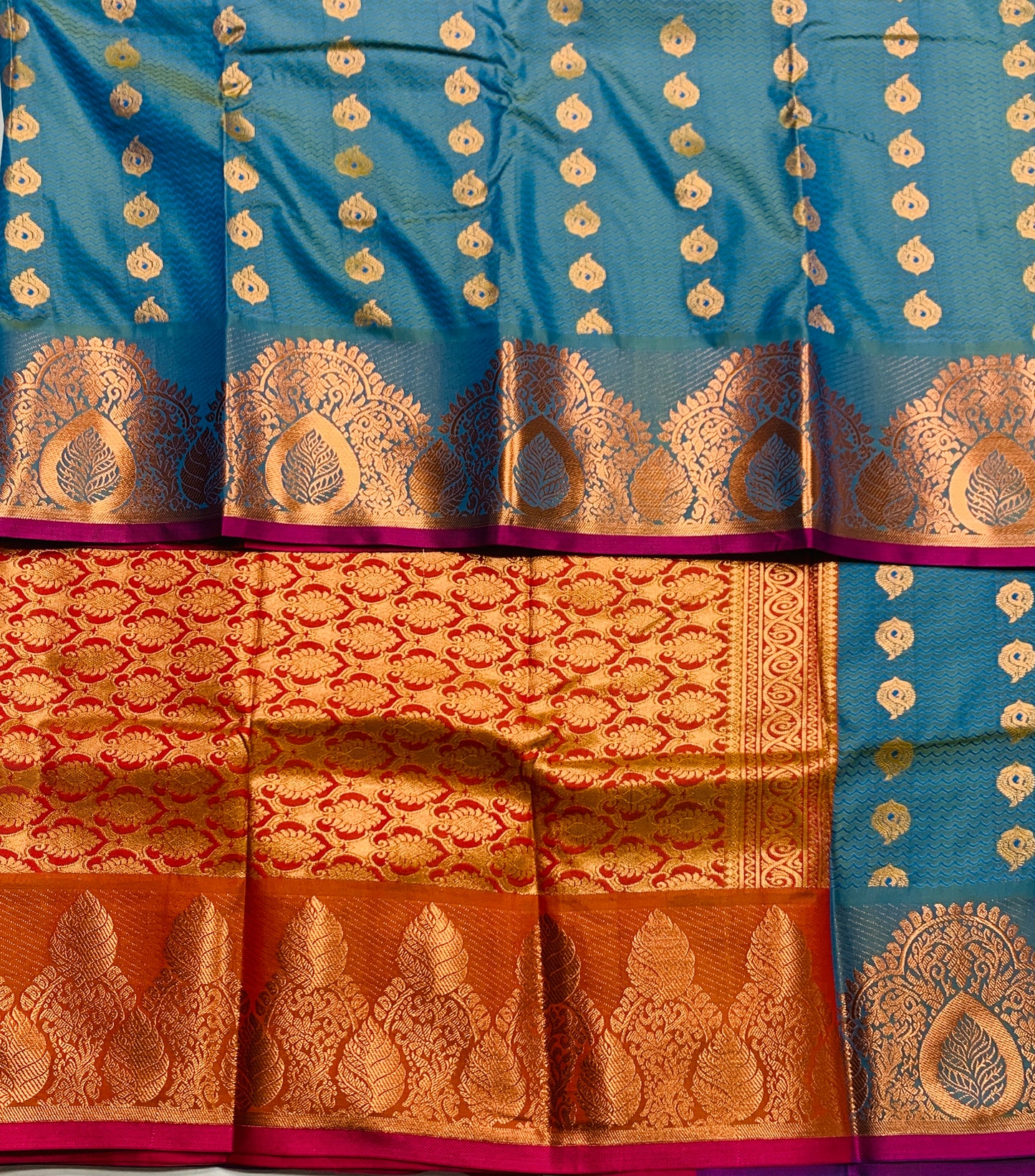 Vegan Silk Saree Pepsi Blue shade with Pink Border