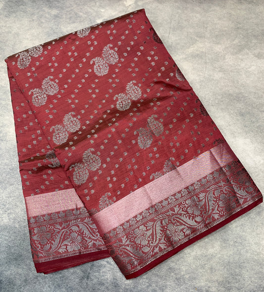 Tussar Saree Colour Brown Colour With Block Zari Work Border