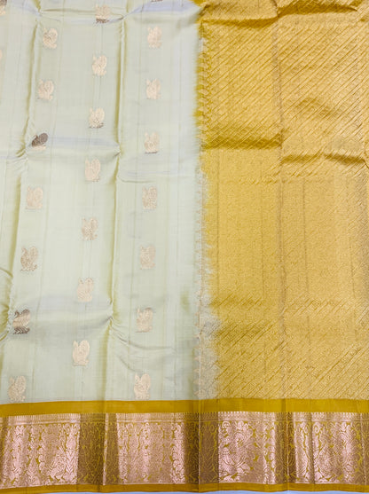 Pure Kanchipuram Silk Saree Ivory Colour with Golden Yellow Border