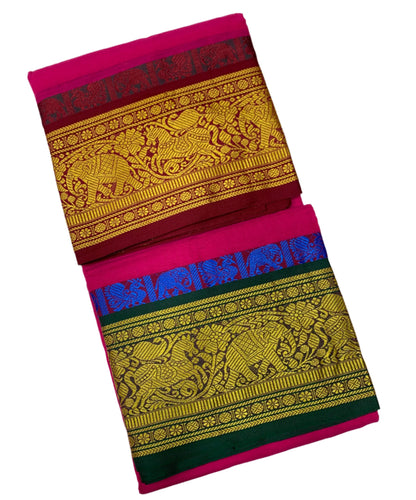 9X5 Cotton Dhoti Pink Colour with Maroon and Green Border