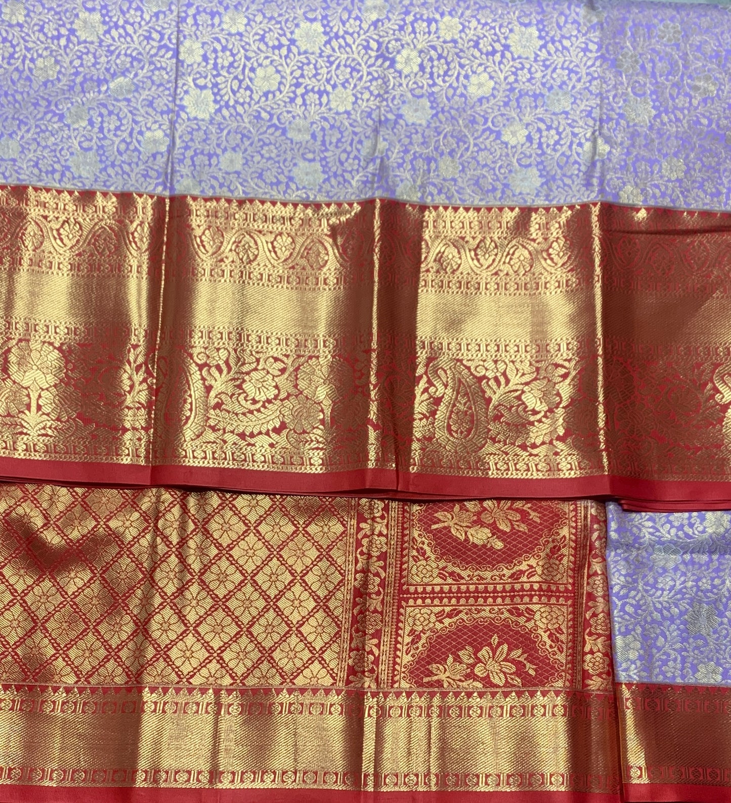 Lavender Colour Semi Silk Saree with Big Pink Border