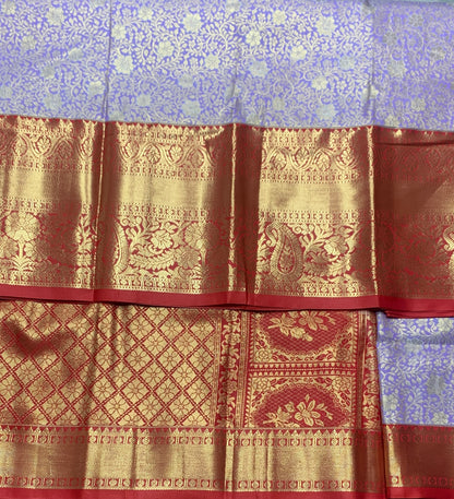 Lavender Colour Semi Silk Saree with Big Pink Border