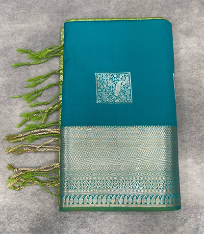 Art Silk Saree Parrot Green with Copper Zari Border