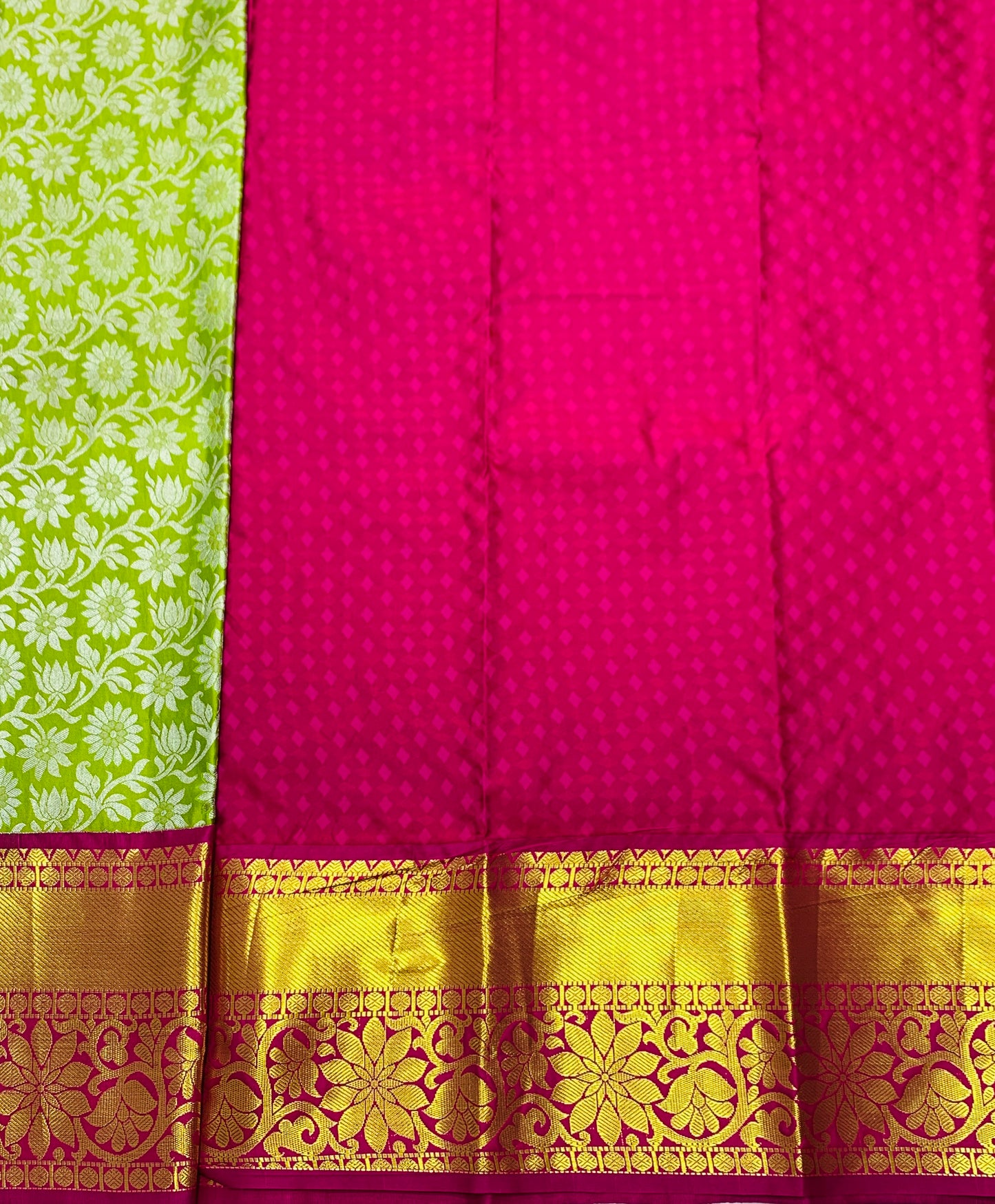 Lime Green shade Vegan Silk Kids Pattu Pavadai with Contrast border for age 5 to 10