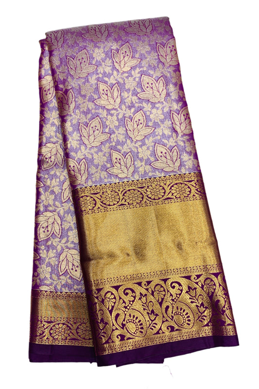 Lavender Shade Soft Kanchi Tissue Pattu Saree with Purple Border